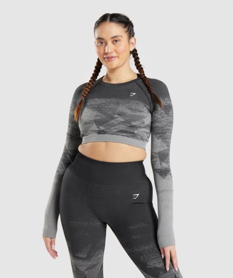 Women's Gymshark Adapt Ombre Cropped Tops Grey | NZ 5GDCYO